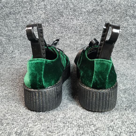 T.U.K Shoes Womens Size 7 Green Velvet Platform Creepers D-Ring TUK - Picture 5 of 9
